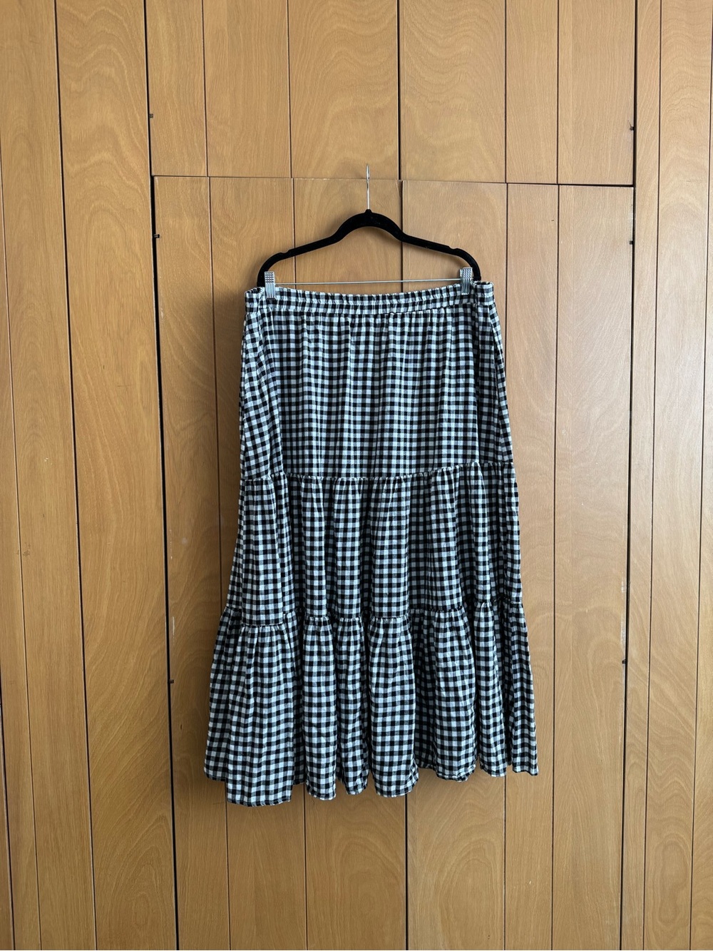 Tiered Gingham Maxi Skirt in Black & White